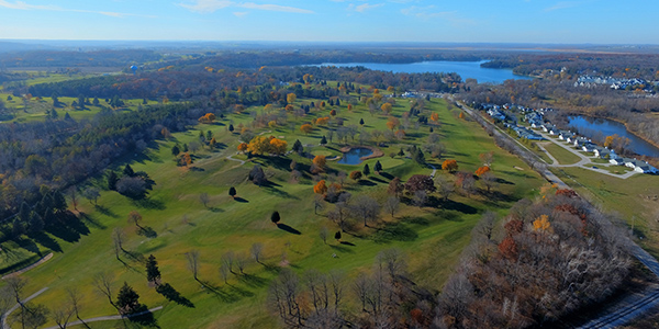 Quit Qui Oc Golf and Restaurant aerial view of course overlooking elkhart lake